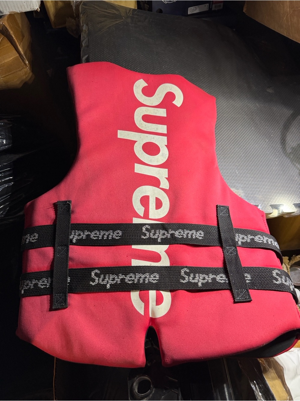Supreme Red/White Neoprene Swim Life Vest with Logo Straps